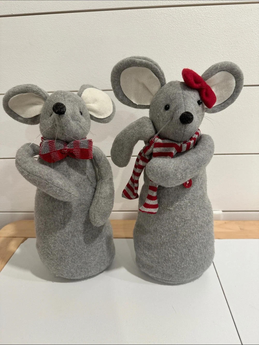 Gray Felt Mouse Pair with Red Accents